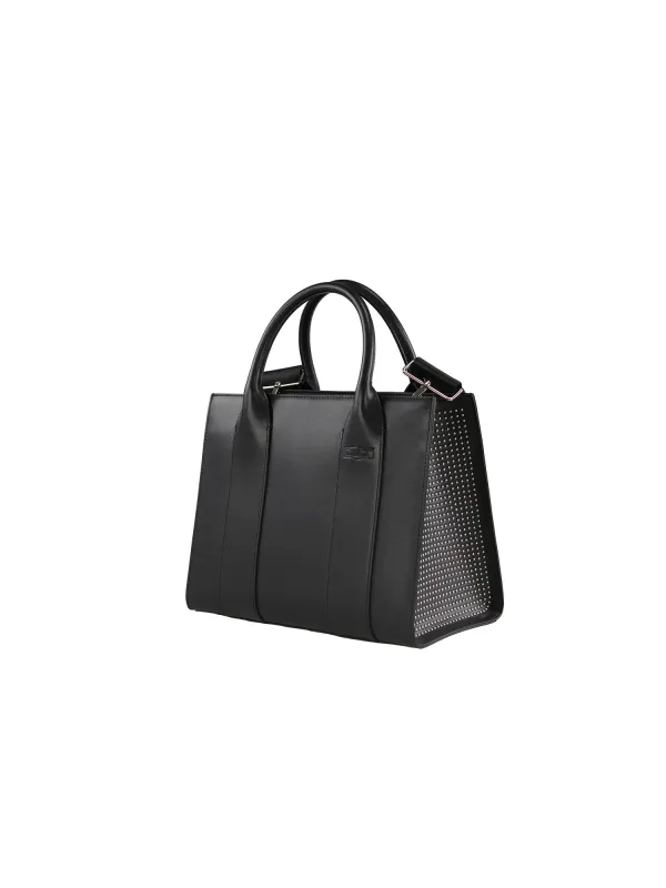 Schwarze Kunstleder Handtasche mit Netz Schwarze Kunstleder Handtasche mit Netz