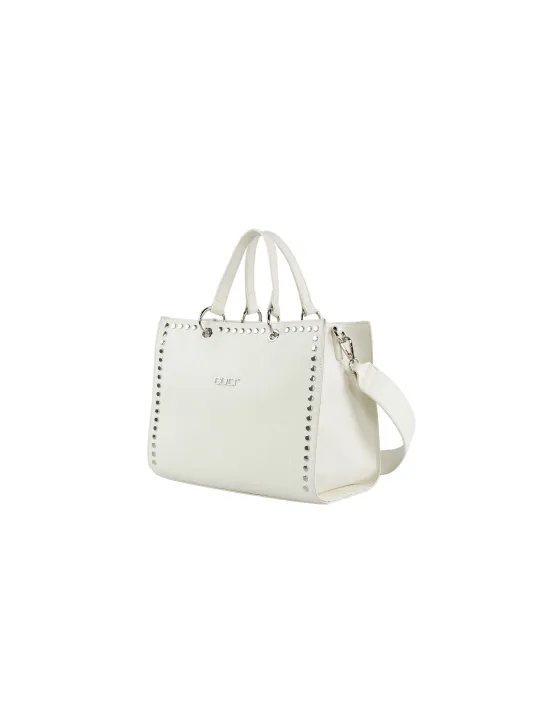 Weißes Lederhandtasche mit silbernen Nieten