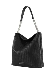 Schwarze geflochtene Leder Schultertasche