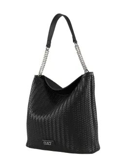 Schwarze geflochtene Leder Schultertasche