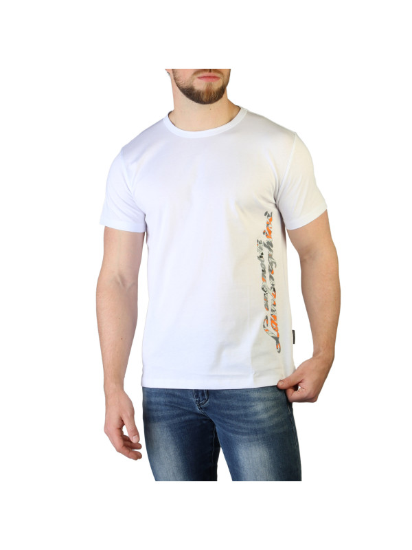 Weißes T-Shirt mit orangefarbenem Design Weißes T-Shirt mit orangefarbenem Design