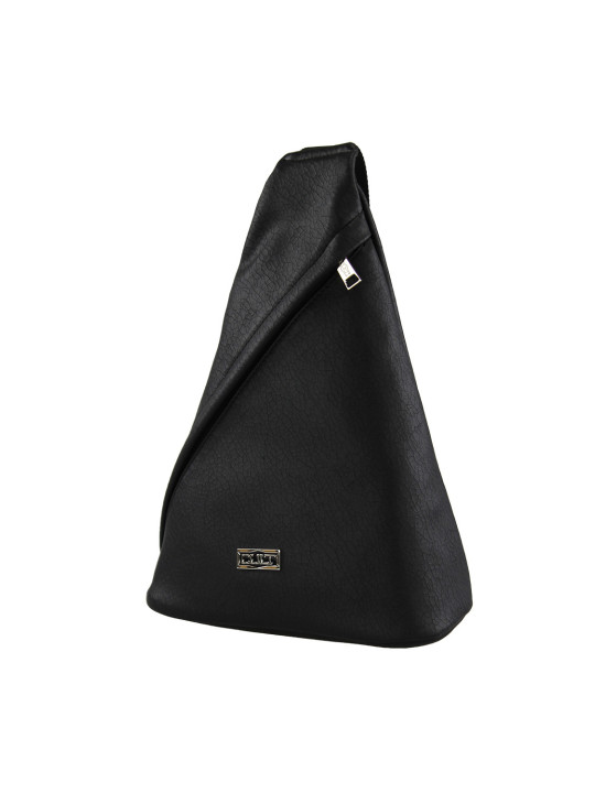 Schwarze Leder Schultertasche Dreieck Form