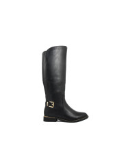 Schwarzer Damenstiefel mit goldener Schnalle
