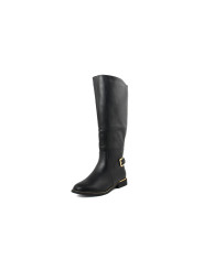 Schwarze Lederstiefel mit gelber Naht