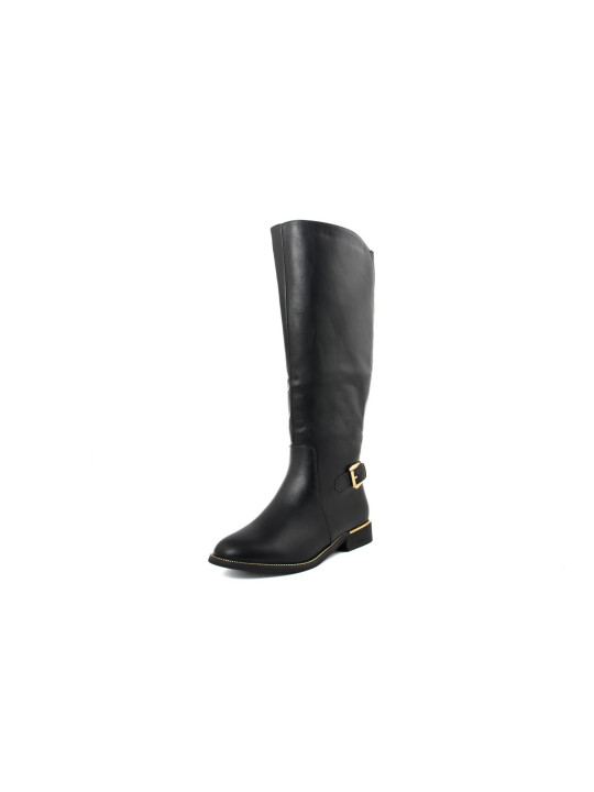 Schwarze Lederstiefel mit gelber Naht