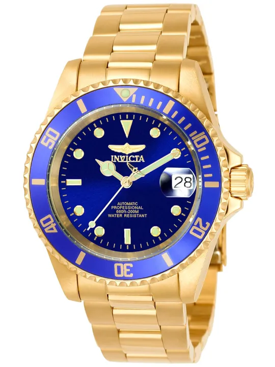 Goldene Invicta Taucheruhr mit blauem Zifferblatt