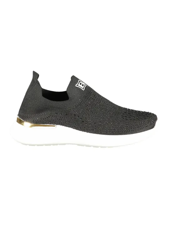 "Laura Biagiotti Sneakers im Sale | Elastik Textilsneakers mit Strass und Stickerei 3cm Keil 8936 NEBLACK online kaufen"|Planet-Deluxe