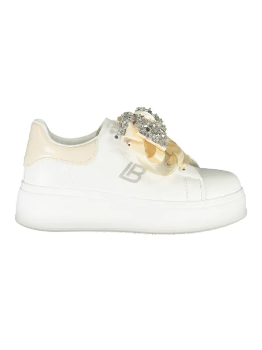 Luxus-Sneaker aus Kalbleder mit Strass und 4cm Keilsohle
