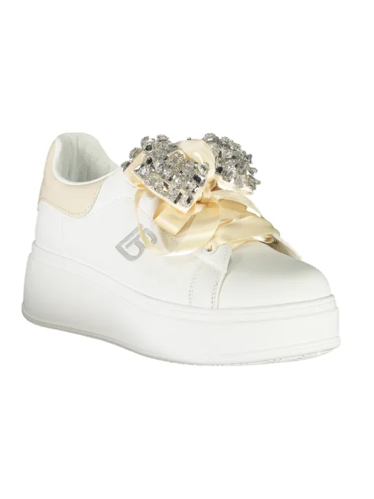 Luxus-Sneaker aus Kalbleder mit Strass und 4cm Keilsohle