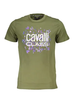 "Grünes Cavalli Class T-Shirt mit Logo – Rundhals, Kurzarm"