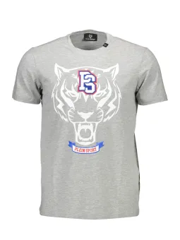 Graues Rundhals T-Shirt mit Kontrast und Logo-Print