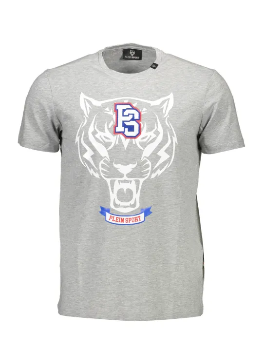 "Plein Sport T-Shirts im Sale | Graues Rundhals TShirt mit Kontrastdetails und Logo Print online kaufen"|Planet-Deluxe