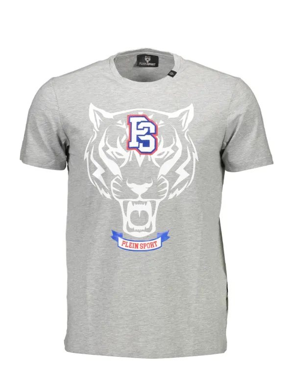 "Plein Sport T-Shirts im Sale | Graues Rundhals TShirt mit Kontrastdetails und Logo Print online kaufen"|Planet-Deluxe