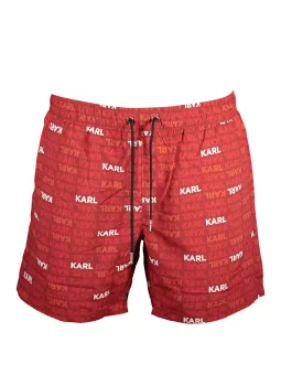Karl Lagerfeld Rote Badehose mit Taschen & Kontrastdetails