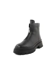 Schwarze Leder Stiefelette mit Reißverschluss