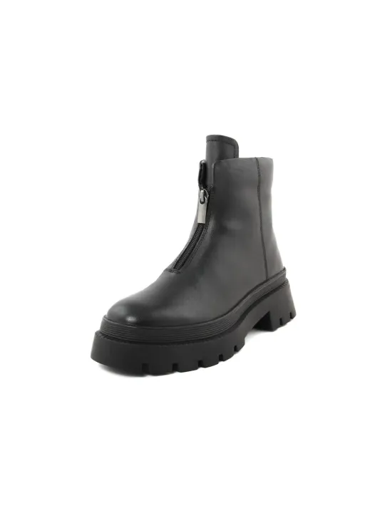 Schwarze Leder Stiefelette mit Reißverschluss