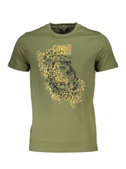 "Cavalli Class Grün: Kurzarm-Rundhals T-Shirt mit Logo"