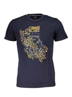 "Cavalli Class Blaues Logo T-Shirt - Rundhals, Kurzarm"