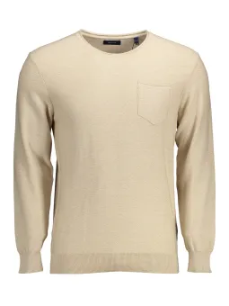 GANT Beige Pullover: Rundhals, Logo-Stickerei, zeitlos
