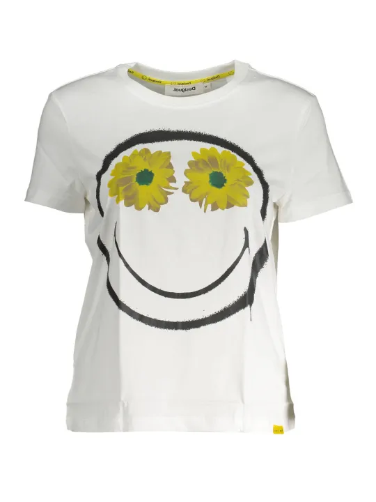 "Desigual T-Shirts im Sale | Desigual Logo Kurzarmshirt Rundhals Bianco T-Shirt online kaufen"|Planet-Deluxe