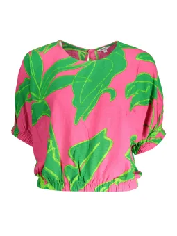 Weite Bluse mit Rückknopf und Kontrastdetails - T-Shirts