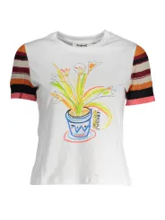 "Desigual Damen T-Shirt – Weiß, Kontrastdetails, Logo-Print"