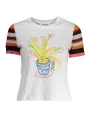 "Desigual Damen T-Shirt – Weiß, Kontrastdetails, Logo-Print"