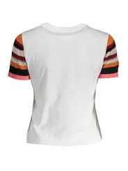 "Desigual Damen T-Shirt – Weiß, Kontrastdetails, Logo-Print"