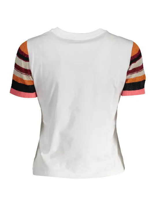 "Desigual Damen T-Shirt – Weiß, Kontrastdetails, Logo-Print"