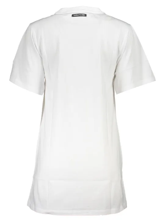 "Cavalli Class Kleider im Sale | Cavalli Class Weißes Rundhals-Kleid mit Logo Print online kaufen"|Planet-Deluxe