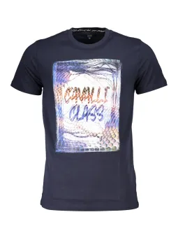 "Cavalli Kurzarm T-Shirt Blau – Stilvoll mit Logo-Print"