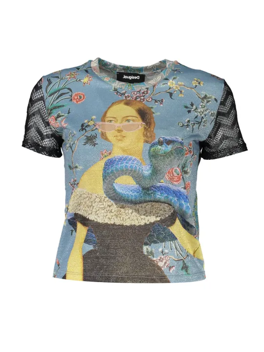 "Desigual T-Shirts im Sale | Desigual Kontrast TShirt Azurblau Rundhals Logo online kaufen"|Planet-Deluxe