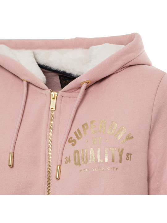 Rosa Superdry Kapuzenpullover mit goldenem Reißverschluss