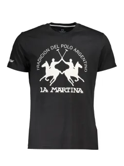 "La Martina Schwarzes Logo T-Shirt - Kurzarm, Rundhals"