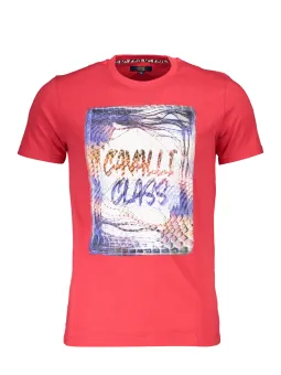 Cavalli Class Rotes Logo T-Shirt - Rundhals, Kurzarm