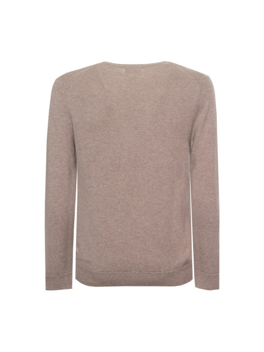 Braun melierter Strickpullover mit Rundhals