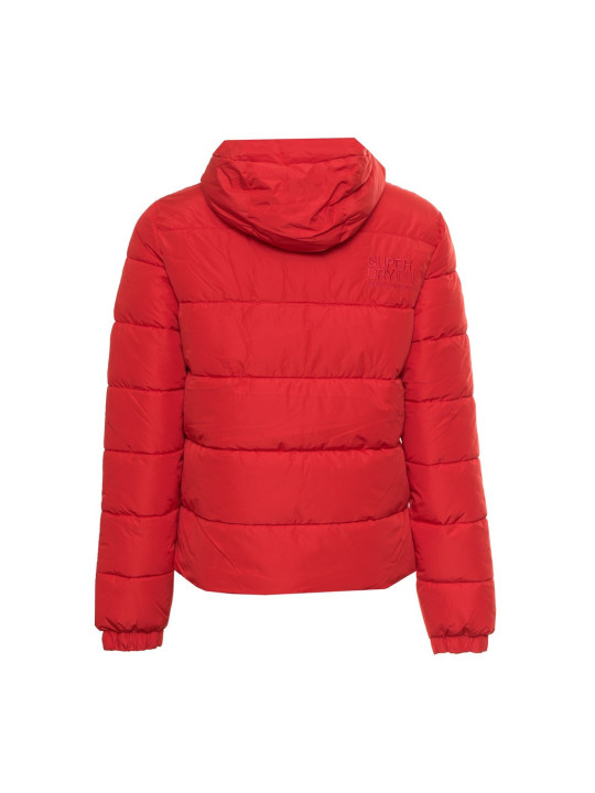 Rote Superdry Pufferjacke mit Kapuze
