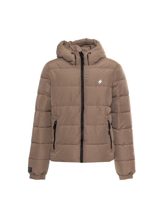 Taupefarbene Superdry Pufferjacke mit Kapuze