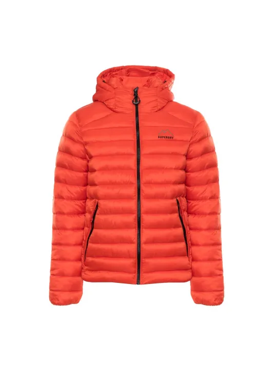 Orange Superdry gesteppte Daunenjacke mit Kapuze