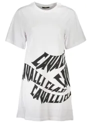 "Cavalli Class Kleider im Sale | Cavalli Class Print Kleid mit Logo und Rundhals - Weiß online kaufen"|Planet-Deluxe