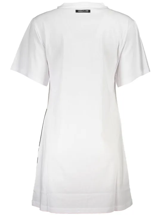"Cavalli Class Kleider im Sale | Cavalli Class Print Kleid mit Logo und Rundhals - Weiß online kaufen"|Planet-Deluxe