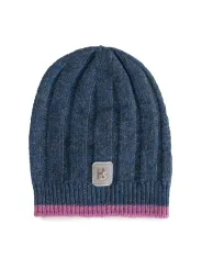 Blauer Strickmütze mit Farbblock-Design