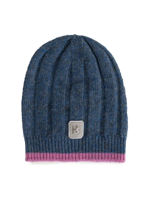 Blauer Strickmütze mit Farbblock-Design
