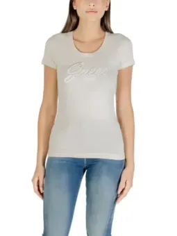 Guess Damen T-Shirt Beige mit Strass für Herbst/Winter