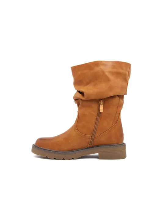 Robuste braune Leder Stiefelette mit Reißverschluss