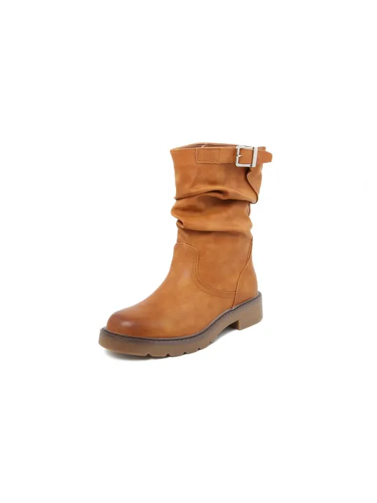 Tanleder Stiefeletten mit Raffung am Knöchel