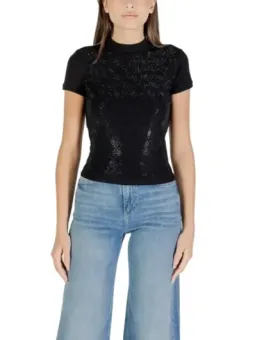 GUESS Damen T-Shirt Schwarz - Kurzarm, Hochgeschlossen