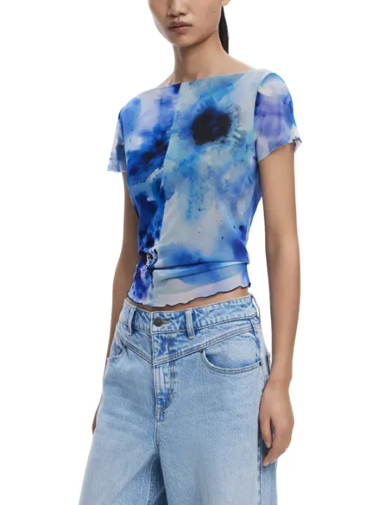 Desigual Damen T-Shirt Blau - Kurzarm, Rundhals, F/S 2024