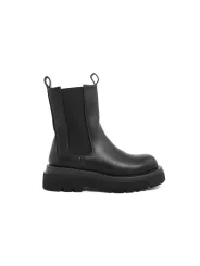 Schwarze Leder Stiefeletten mit Absatz