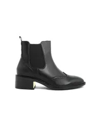 Schwarze Leder-Wingtip-Stiefelette